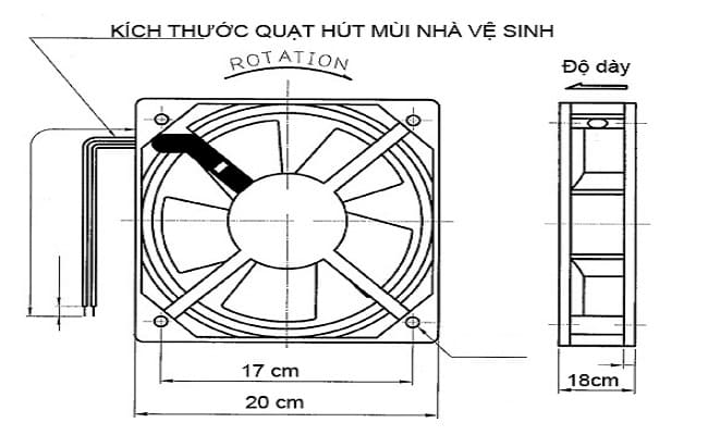 kích thước quạt hút mùi nhà vệ sinh